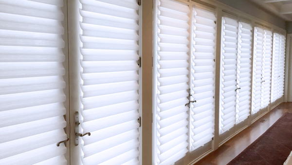 Wall of windows with blinds