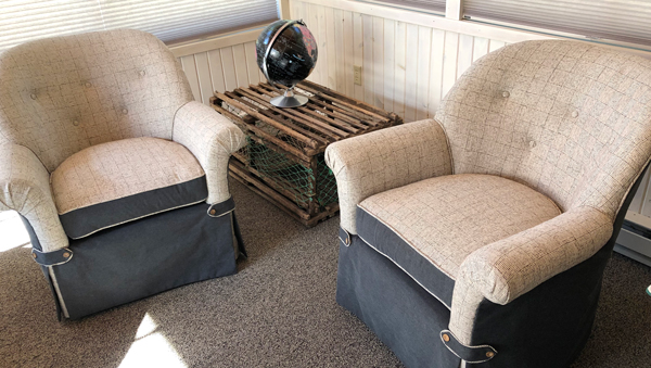 Unique patterned and navy chairs